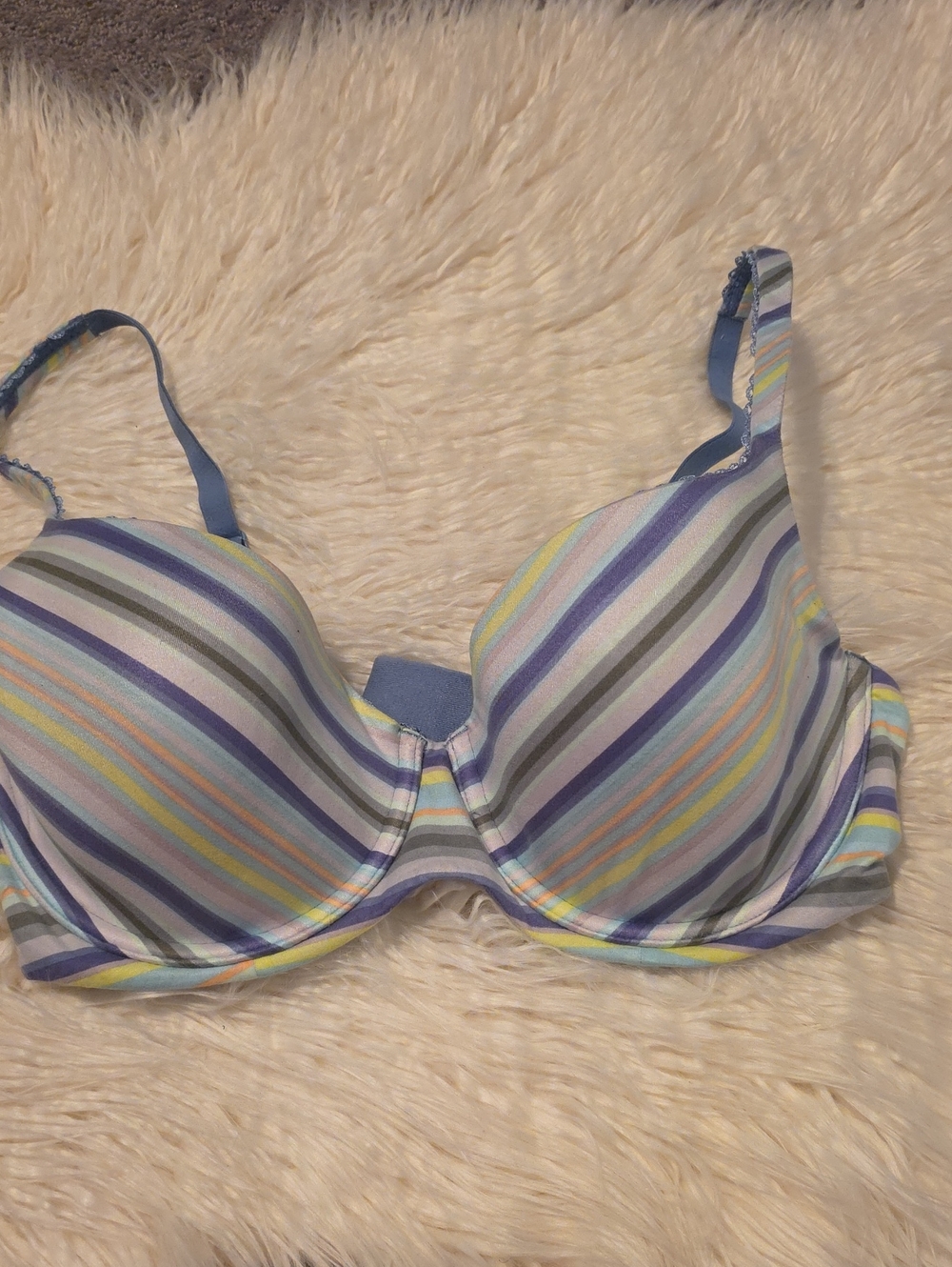 Victoria's Secret Pastel Striped T-Shirt Bra in Blue, Purple & Yellow